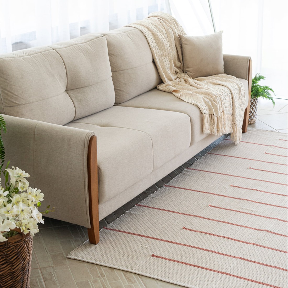 Tapete Artesanal Trama Basic Grande para Sala Listras Simples Terracota 1,50x3,00