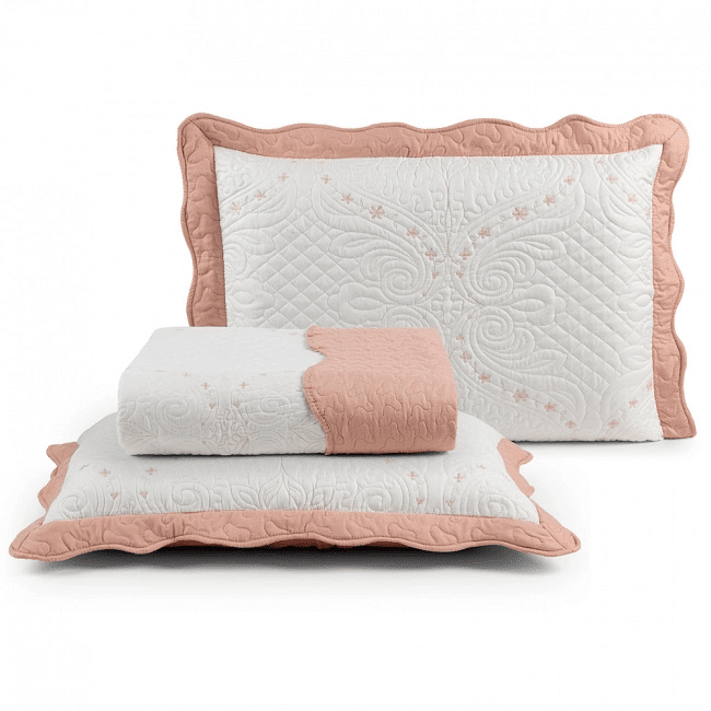Kit Colcha Cobre Leito Queen Microfibra Dupla face com Porta-travesseiros Arabesque Rose