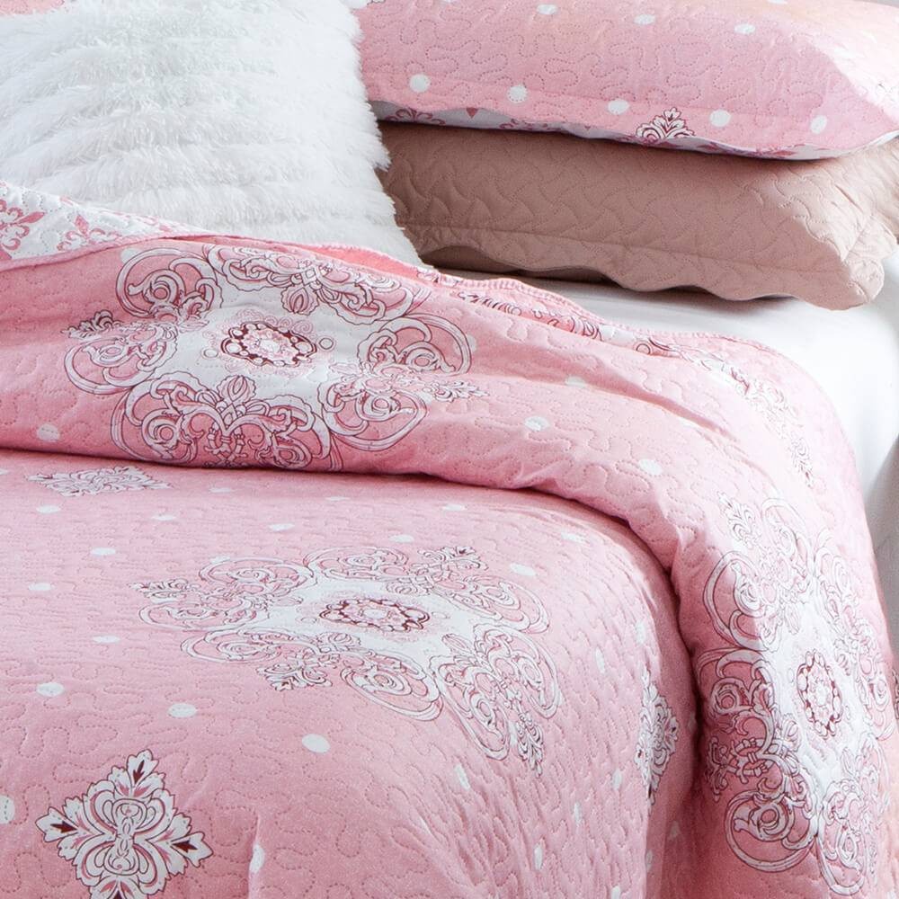 Kit 3 Peças Cobre leito Casal Bouti Microfibra Ultrasonic Estampada + 2 Porta-travesseiros - Bella