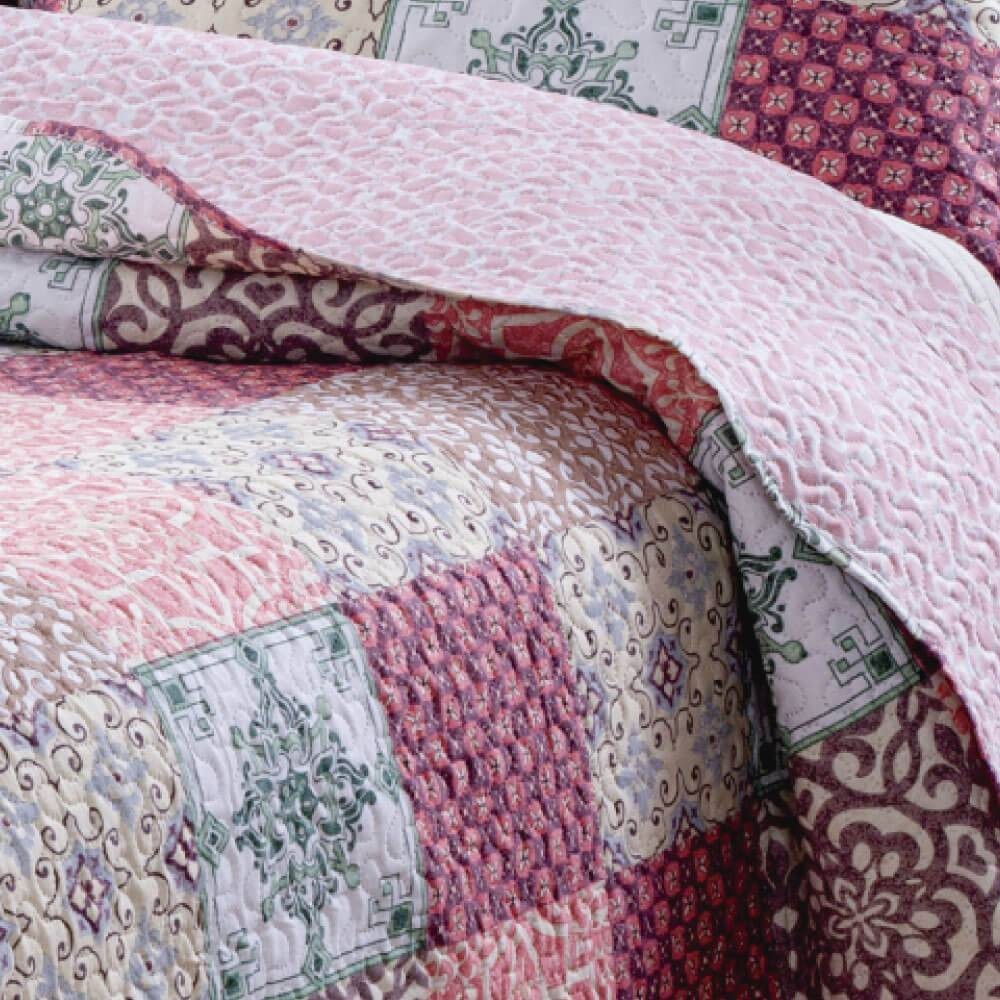 Kit 1 Cobre-leito Queen Bouti Microfibra Ultrasonic Estampada 2,40 x 2,60 m + 2 Porta-travesseiros - Grazi