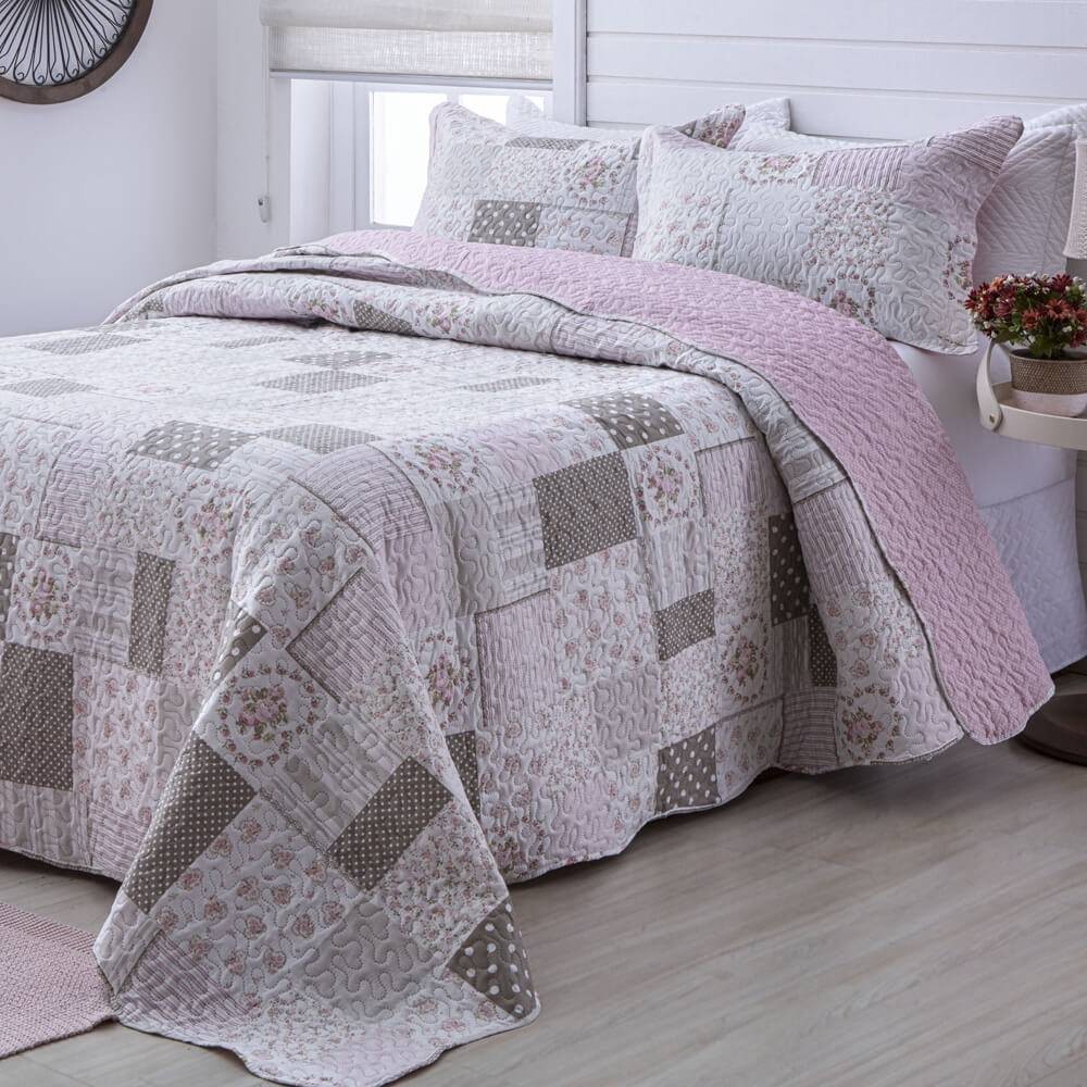 Kit 1 Cobre-leito Solteiro Bouti Microfibra Estampada 1,80 x 2,20 m + Porta-travesseiros - Cindy