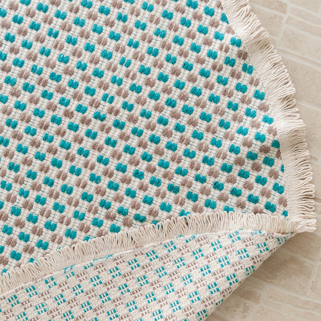 Tapete Redondo para Sala 2,00m de Algodão Contemporâneo Pilão Turquesa e Fendi