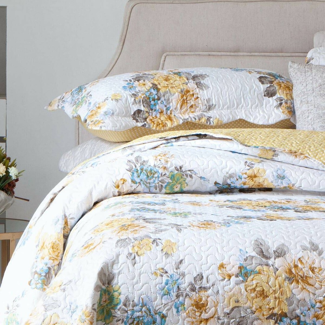 Kit 3 Peças Cobre leito Casal Bouti Microfibra Ultrasonic Estampada + 2 Porta-travesseiros - Mel