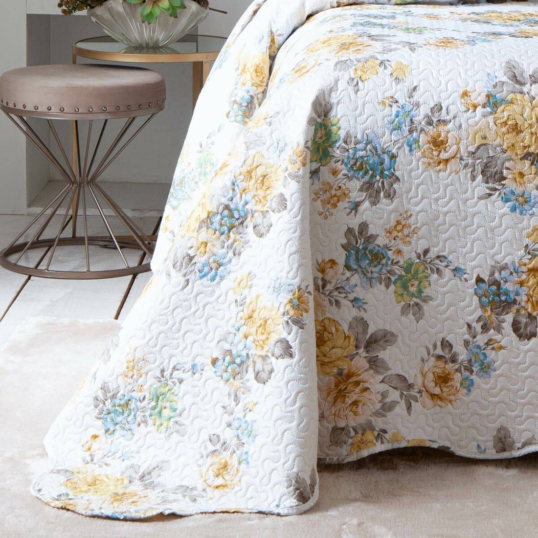 Kit 3 Peças Cobre leito Casal Bouti Microfibra Ultrasonic Estampada + 2 Porta-travesseiros - Mel