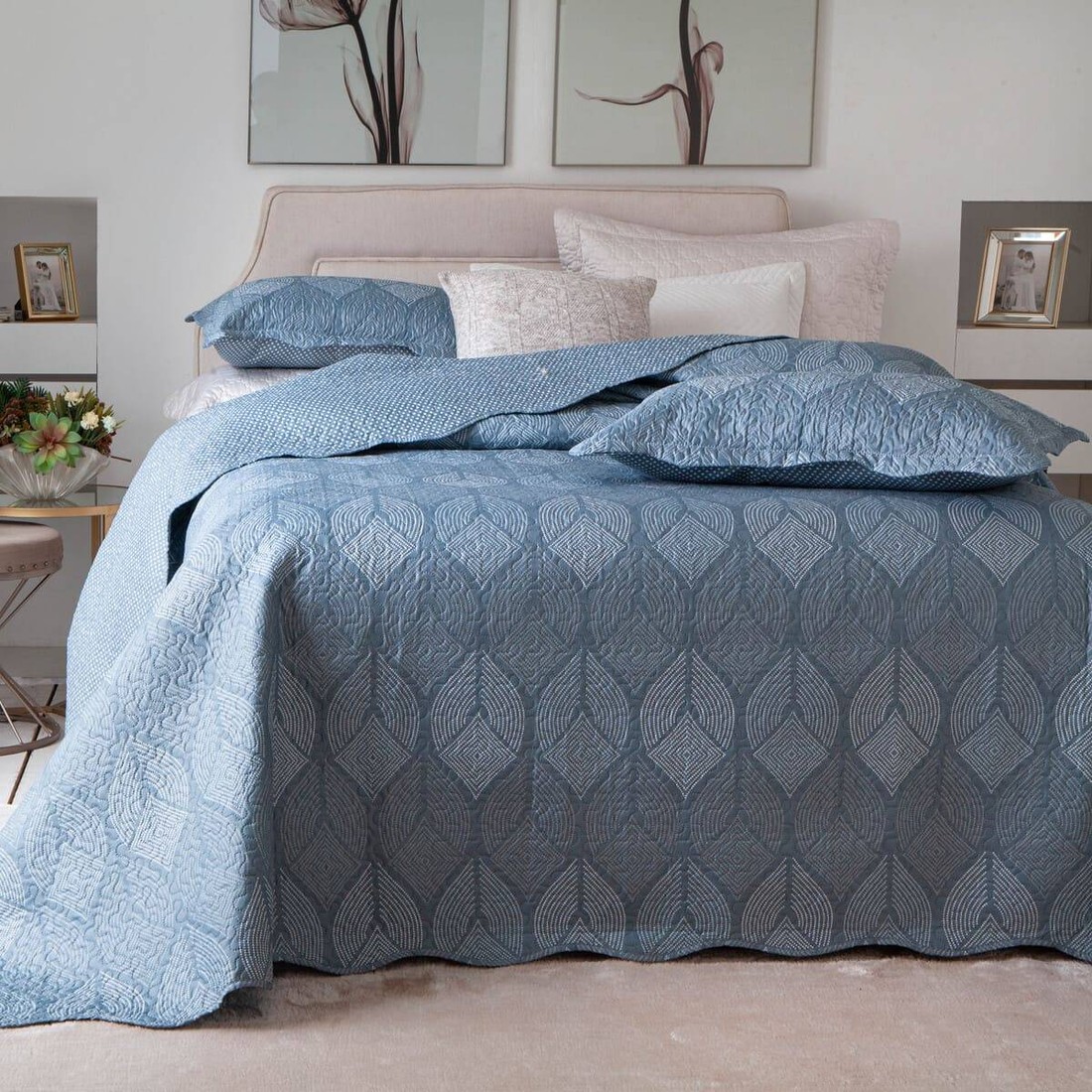 Kit 3 Peças Cobre leito Casal Bouti Microfibra Ultrasonic Estampada + 2 Porta-travesseiros - Isis