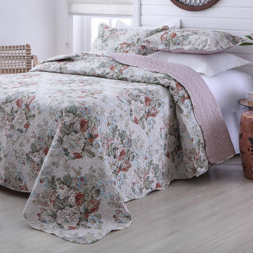 Kit 1 Cobre leito Solteiro Bouti Microfibra Ultrasonic Estampada 1,80 x 2,20 m + Porta-travesseiros - Eliza