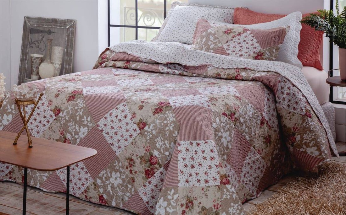 Kit 1 Cobre-leito Solteiro Bouti Microfibra Ultrasonic Estampada 1,80 x 2,20 m + Porta-travesseiros - Flora