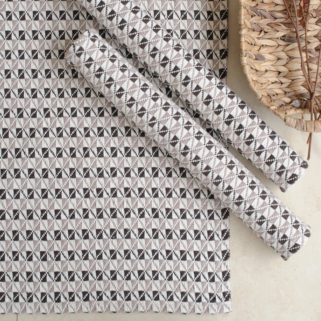 Kit de Cozinha 3 Peças Algodão Marrocos Marrom e Bege Kit de Cozinha 3 Peças Algodão Marrocos Marrom e Bege