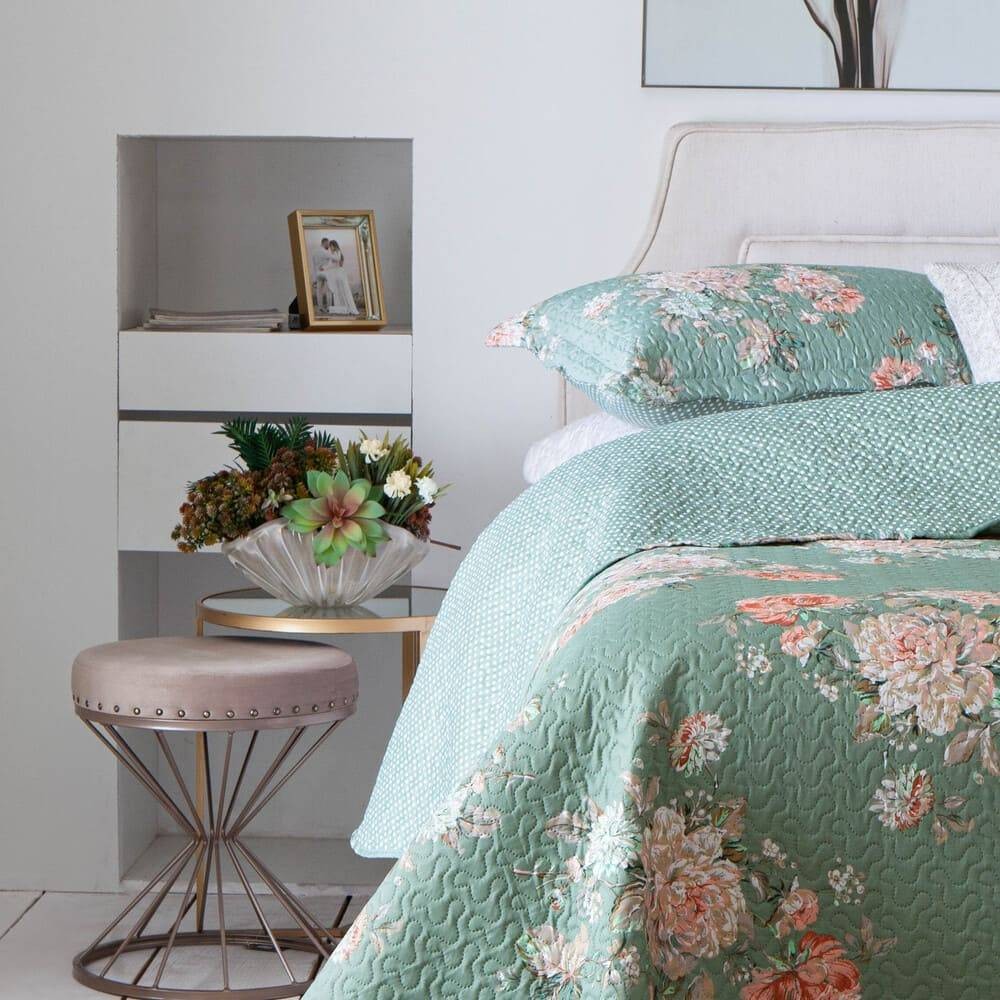 Kit 3 Peças Cobre leito Casal Bouti Microfibra Ultrasonic Estampada + 2 Porta-travesseiros - Lais