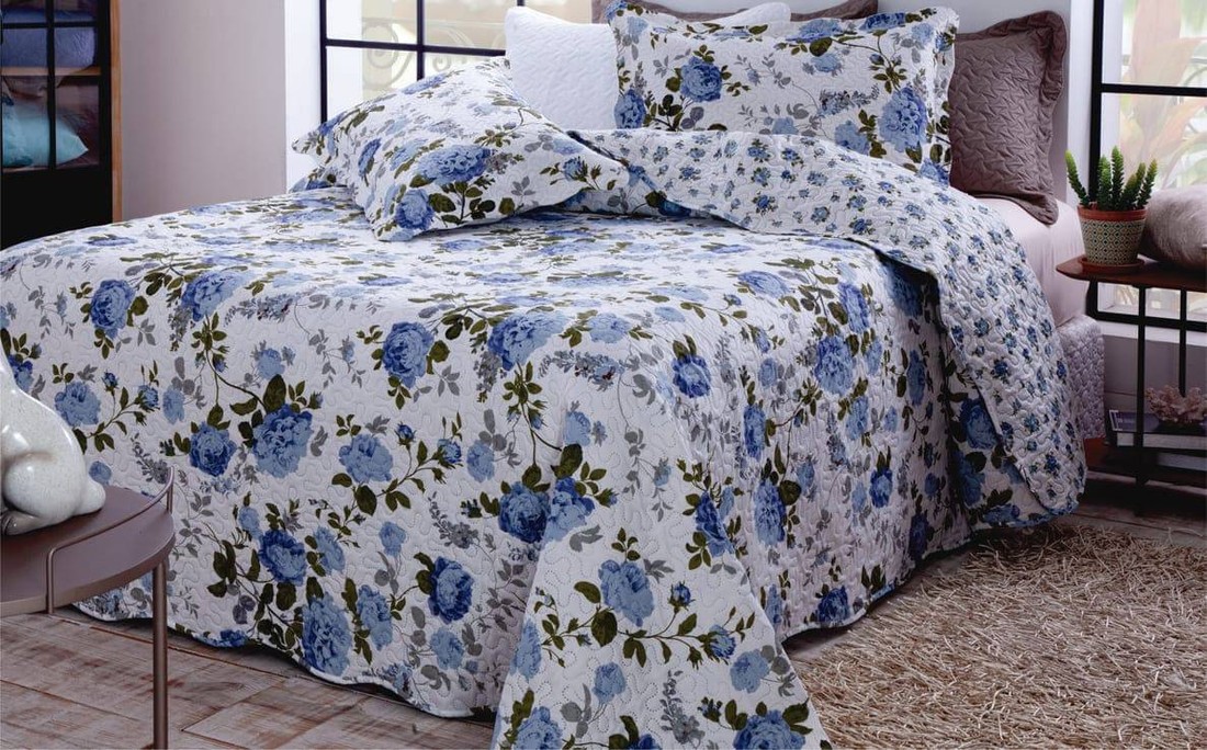 Kit 1 Cobre-leito Casal Bouti Microfibra Ultrasonic Estampada 2,20 x 2,40 m + 2 Porta-travesseiros - Alex