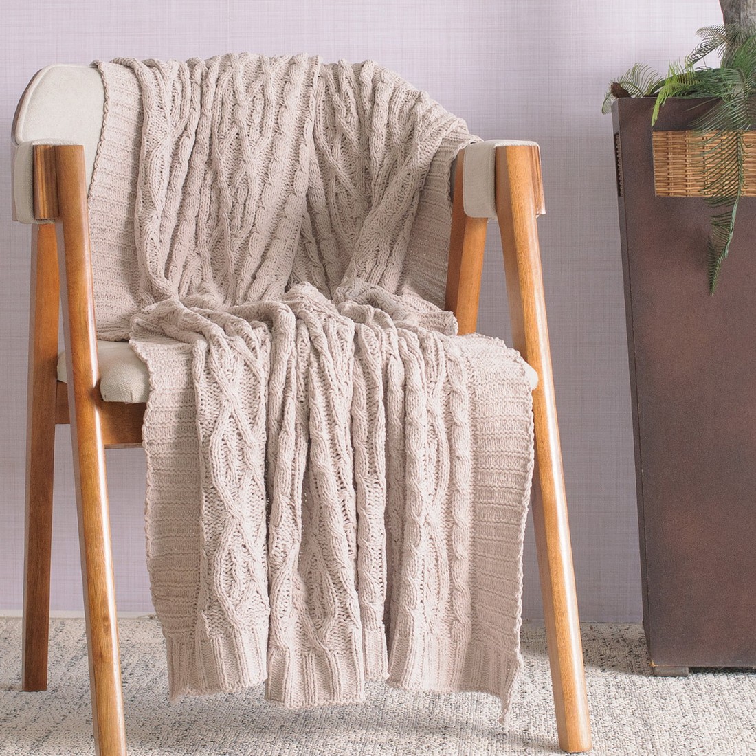 Manta Decorativa Tricot 127x152cm Loren Bege