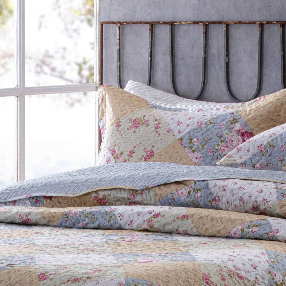 Kit 1 Cobre leito Solteiro Bouti Microfibra Ultrasonic Estampada 1,80 x 2,20 m + Porta-travesseiros - Leyla