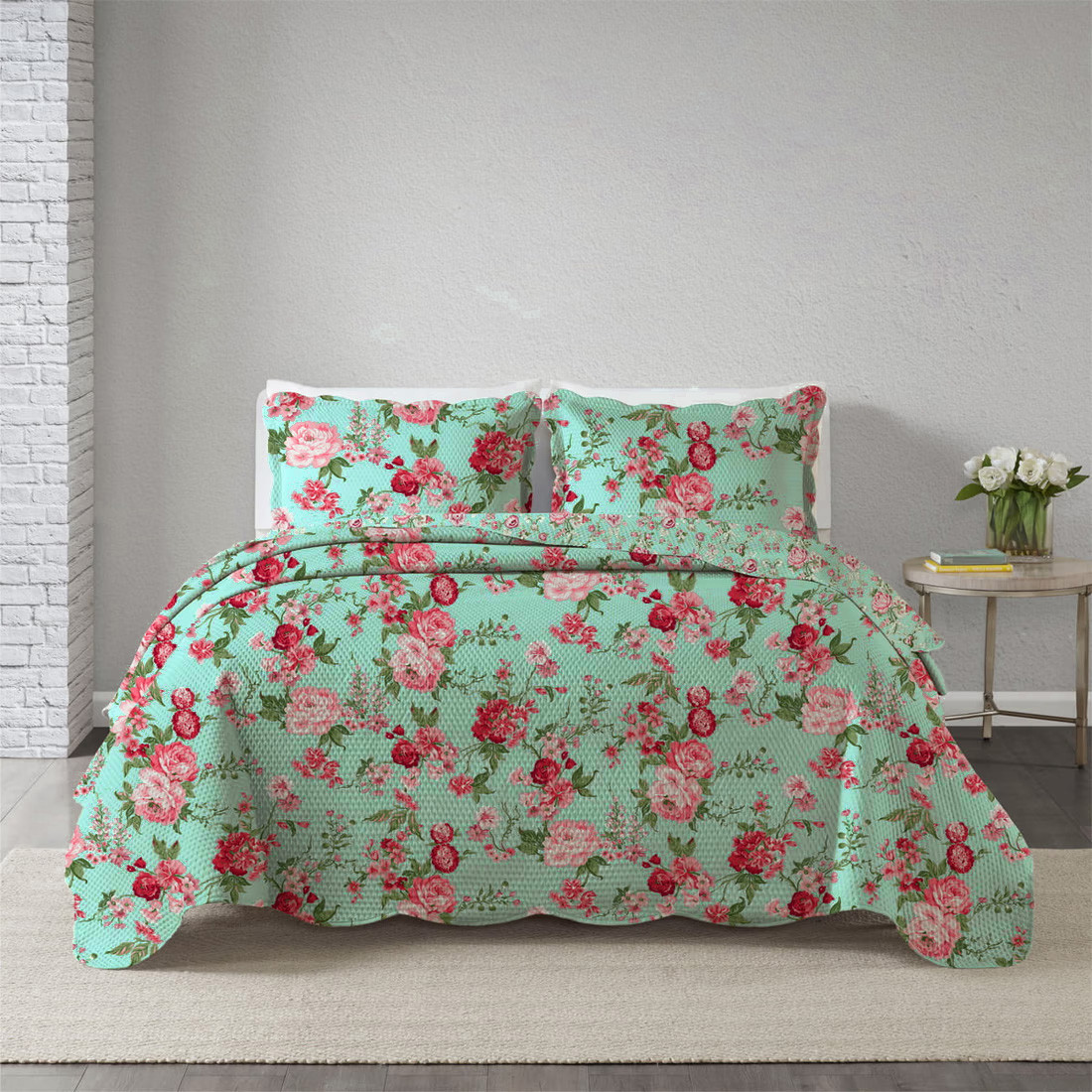 Kit Cobre Leito Colcha Queen 3 Peças Bouti Microfibra Estampada - Eloise Kit Cobre Leito Colcha Queen 3 Peças Bouti Microfibra Estampada - Eloise