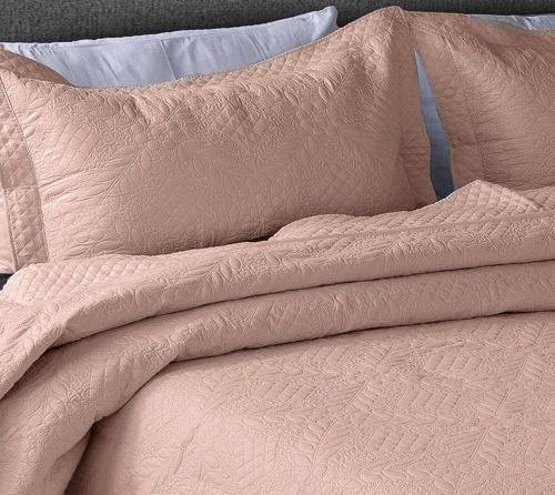 Kit 1 Colcha Queen Provence Microfibra Matelacê Ultrasonic + 2 Porta-Travesseiros 2,40 x 2,60m - Nude