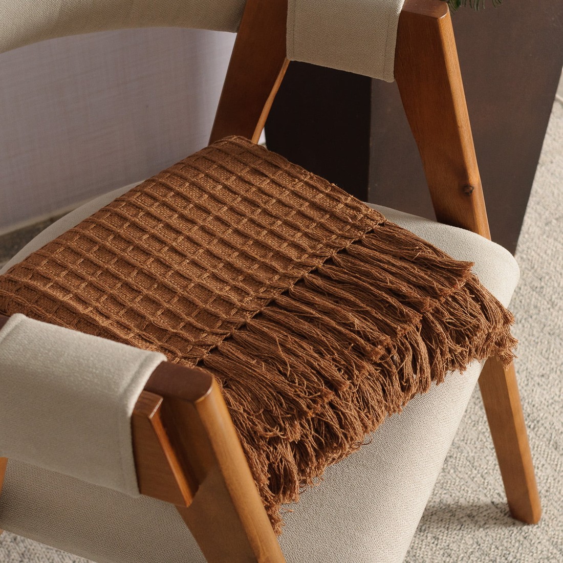 Manta De Sofá Artesanal 1,20m x 1,90m Reliquia Caramelo