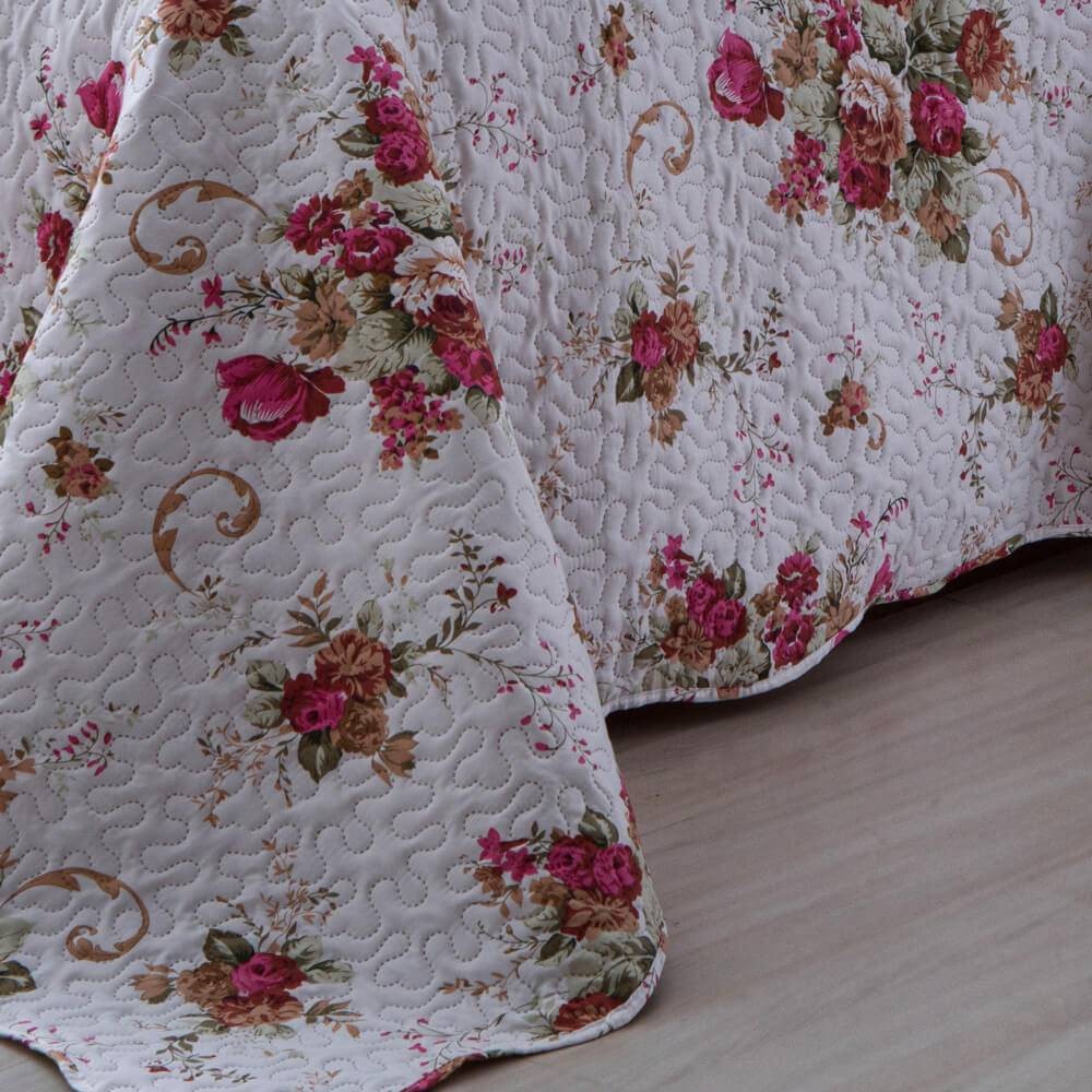 Kit  Cobre-leito Queen Bouti Microfibra Ultrasonic Estampada 2,40 x 2,60 m + 2 Porta-travesseiros - Nadia