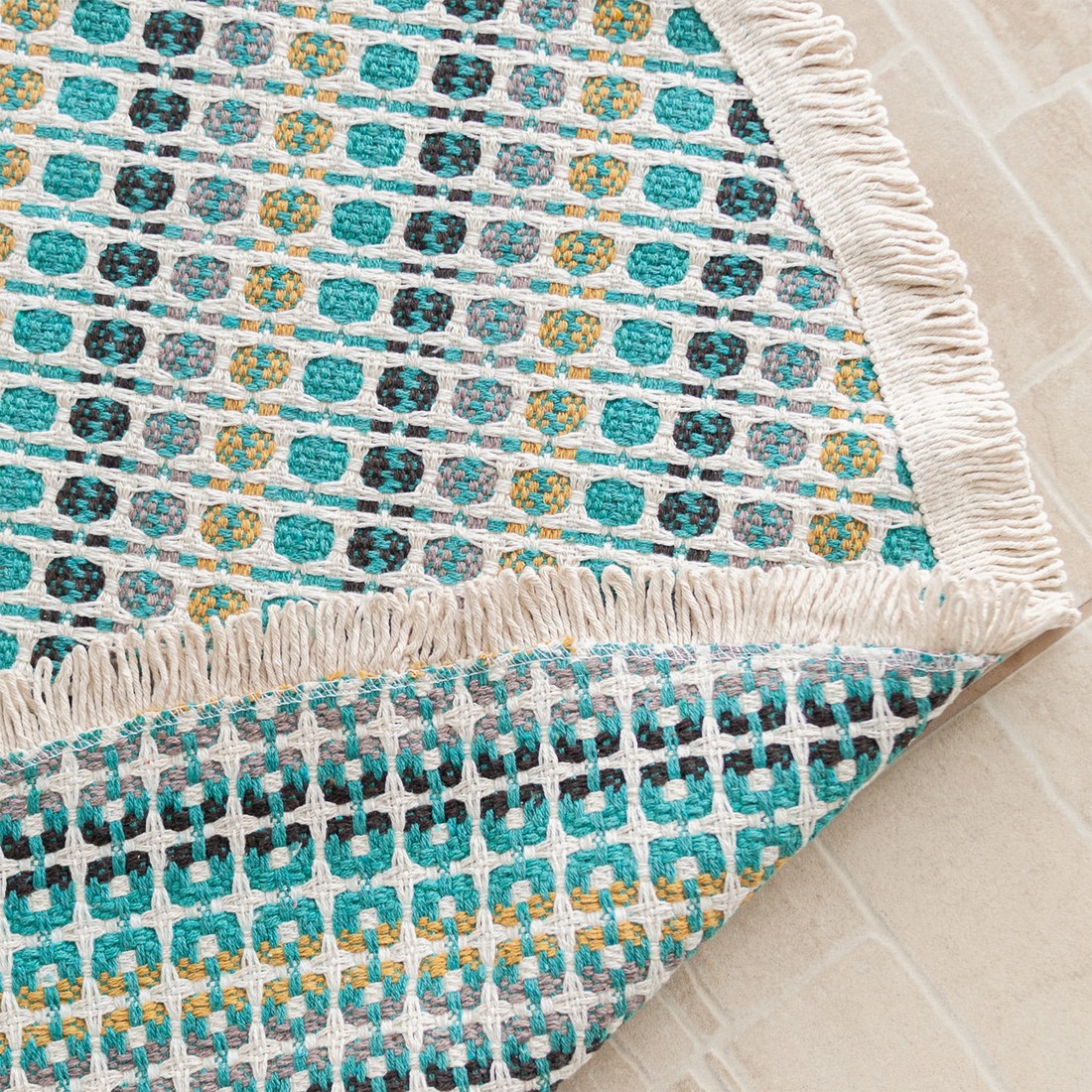 Tapete Redondo para Sala 1,50m de Algodão Contemporâneo Indiano Turquesa 