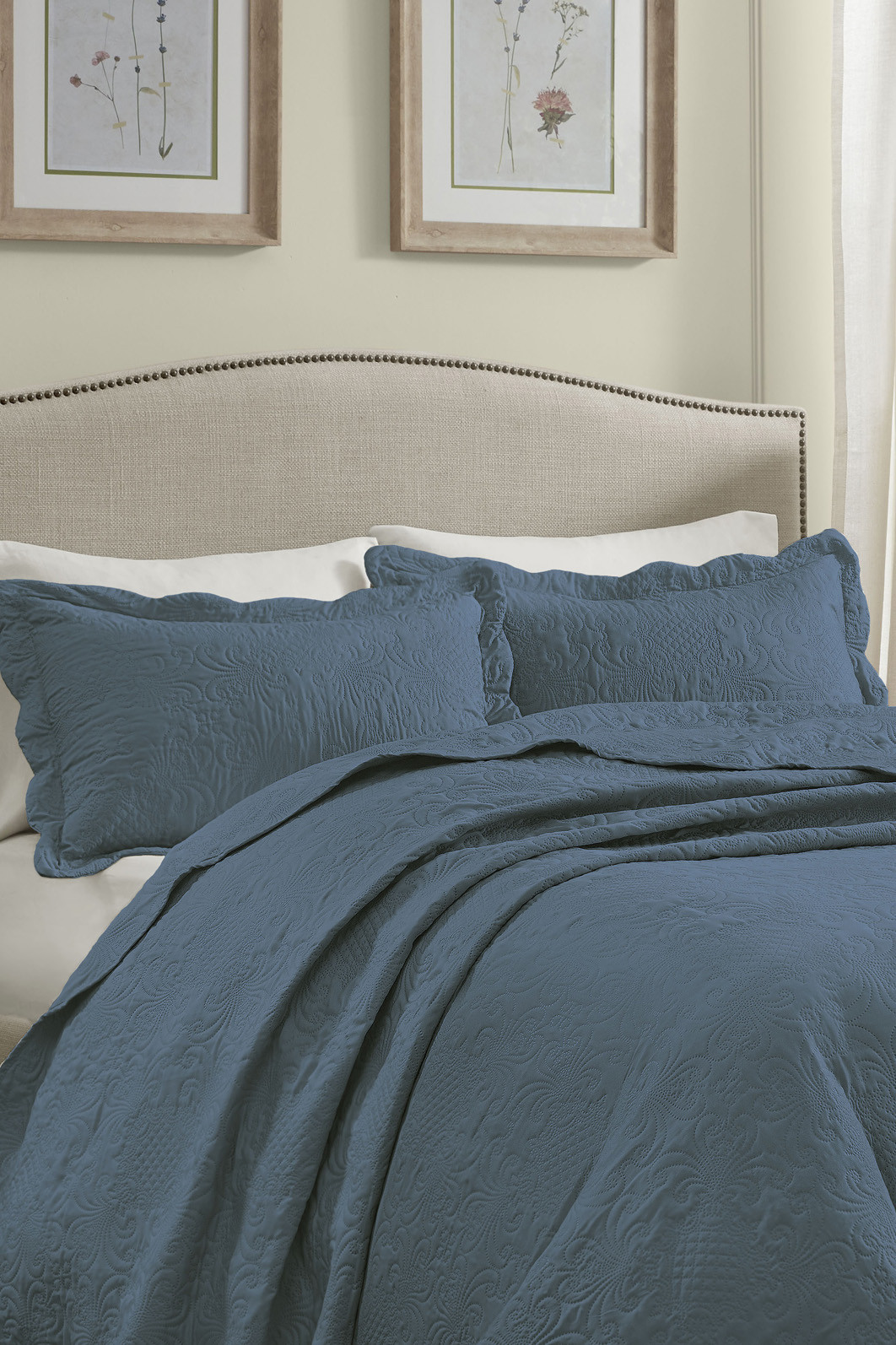 Kit 2 Porta Travesseiros Matelasse 150 Fios Microfibra 70x50cm com Aba Americana Splendor - Azul