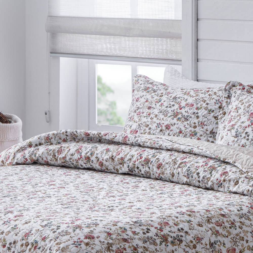 Kit  Cobre leito Casal Bouti Microfibra Ultrasonic Estampada 2,20 x 2,40 m + 2 Porta-travesseiros - Anne