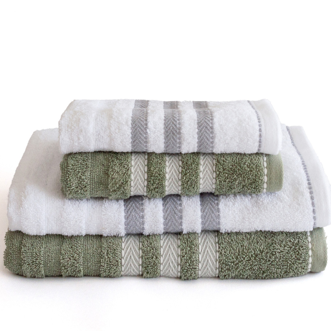 Jogo de Toalha Banho 4 Peças Lumi - Verde e Branco Jogo com Banho