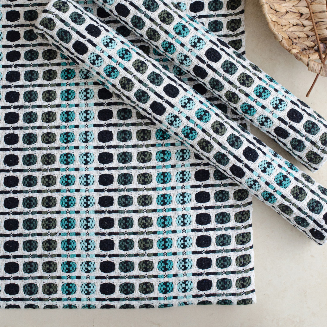 Kit de Cozinha 3 Peças Algodão Indiano Azul Tiffany