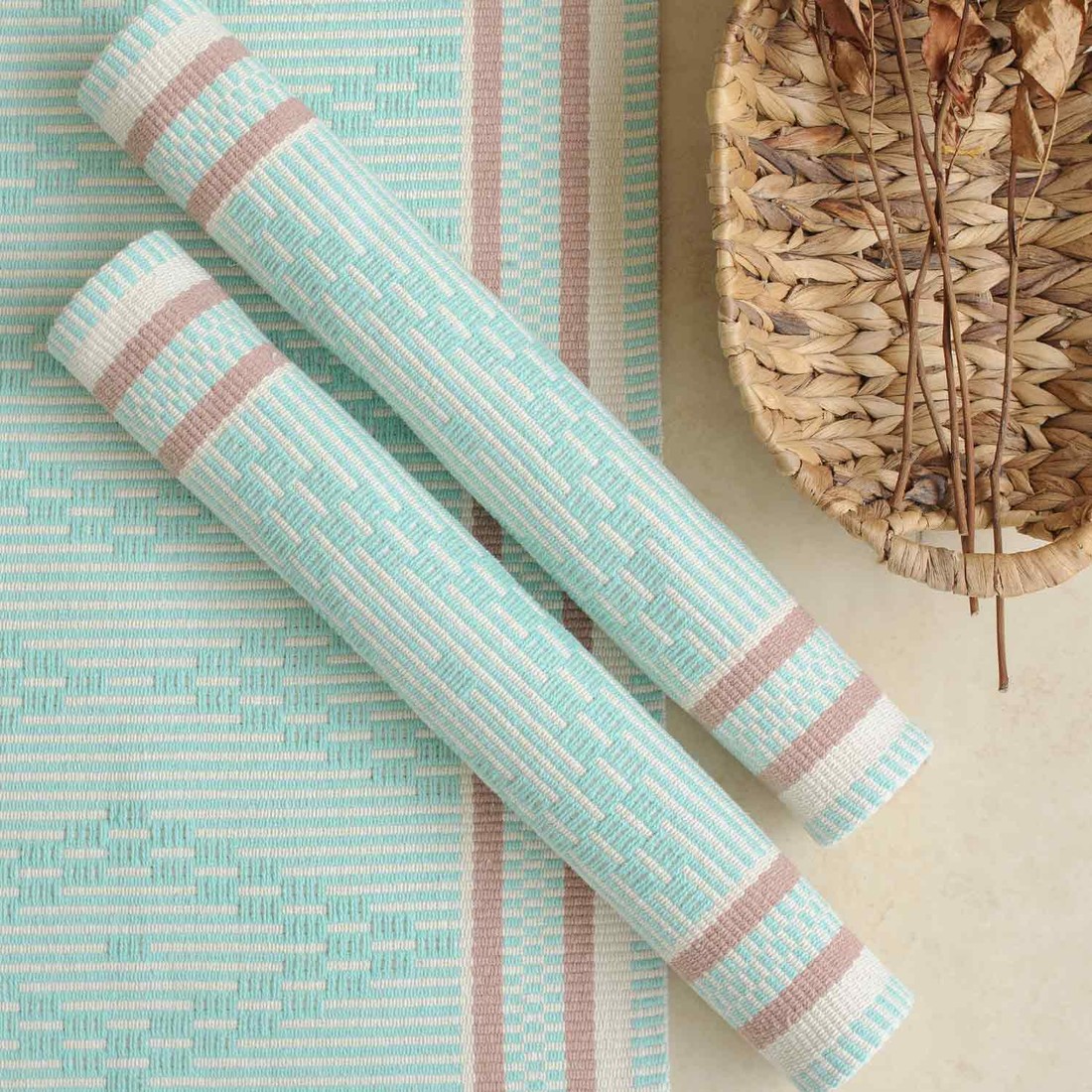 Jogo de Tapete 3 Peças Algodão Zurick Verde Água Jogo de Tapete 3 Peças Algodão Zurick Verde Água