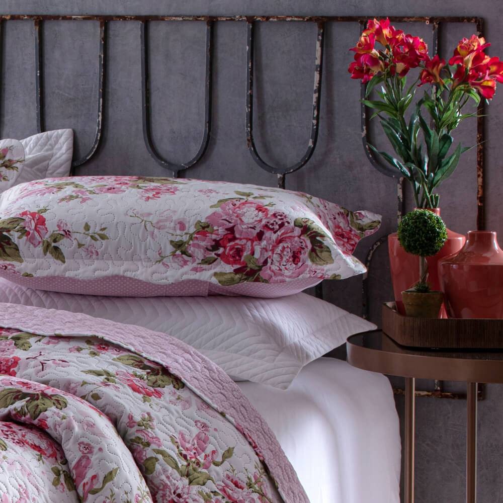 Kit  Cobre-leito Queen Bouti Microfibra Ultrasonic Estampada 2,40 x 2,60 m + 2 Porta-travesseiros - Valentina