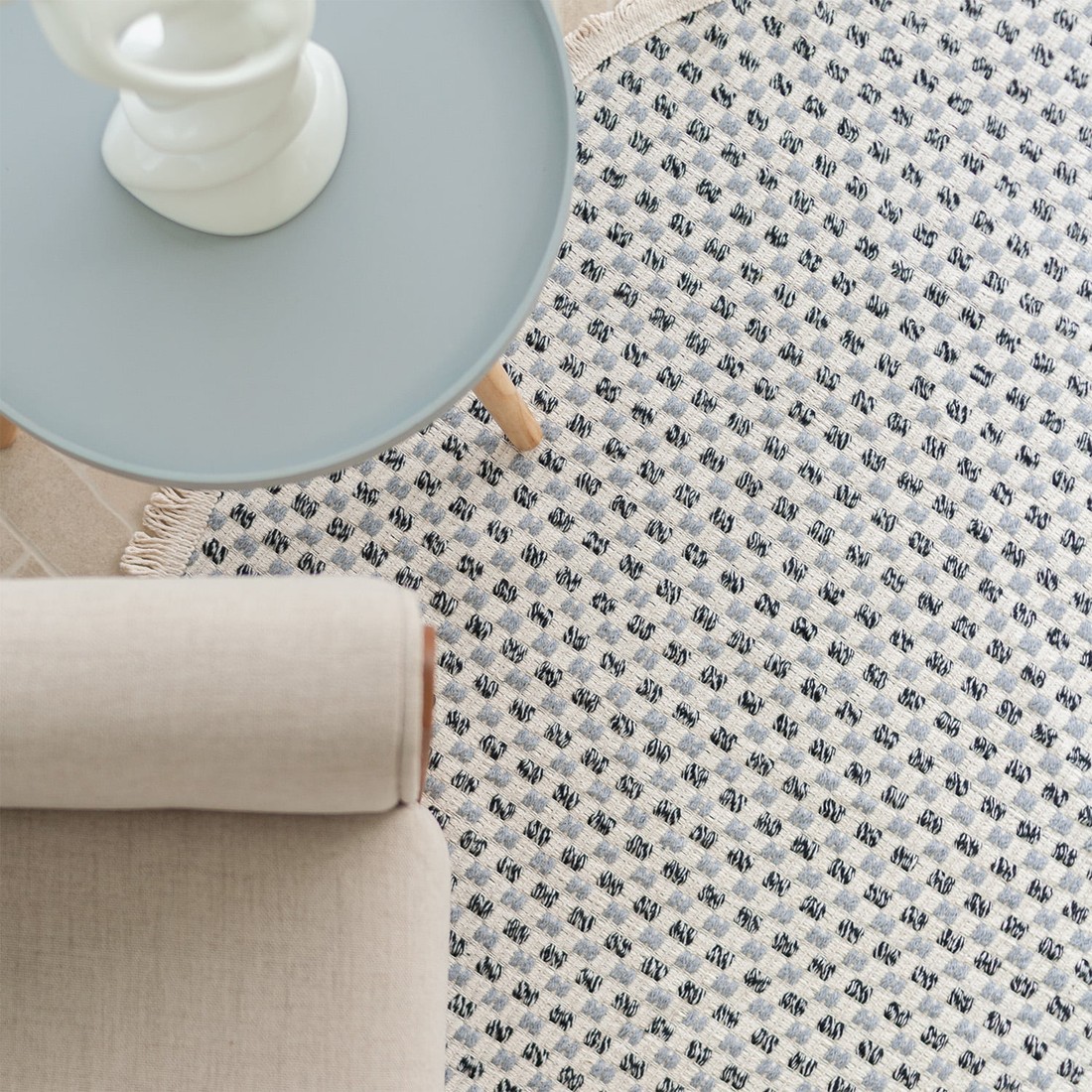 Tapete Redondo para Sala 1,50m de Algodão Contemporâneo Pilão Preto e Cinza