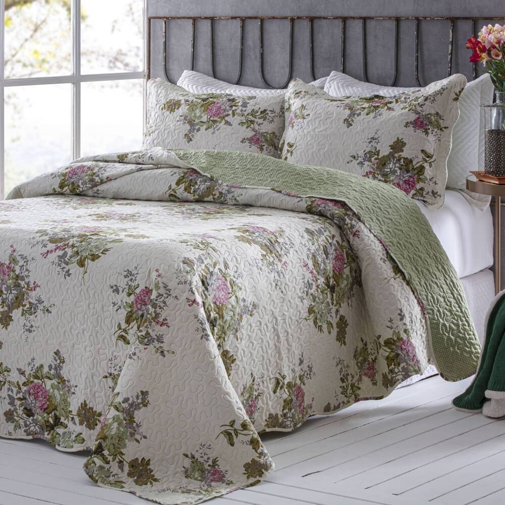 Kit  Cobre-leito Casal Bouti Microfibra Ultrasonic Estampada 2,20 x 2,40 m + 2 Porta-travesseiros - Anita