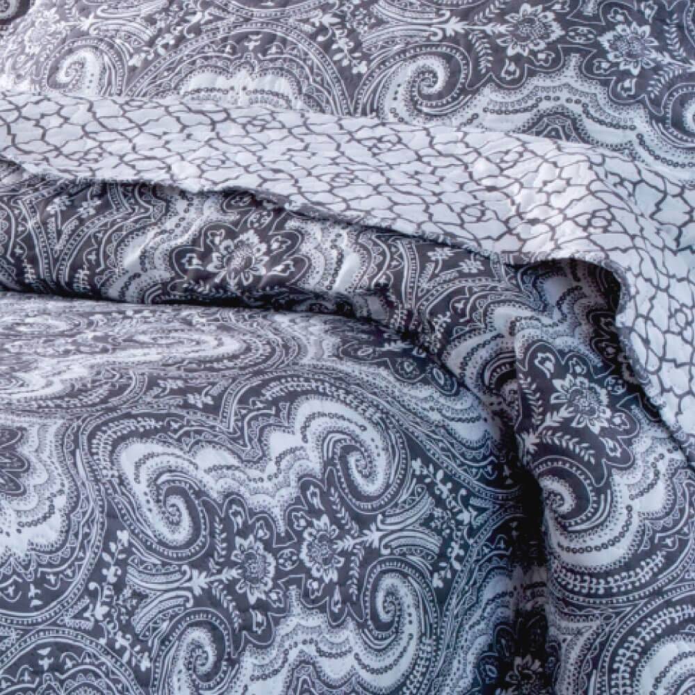 Kit 1 Cobre-leito Casal Bouti Microfibra Ultrasonic Estampada 2,20 x 2,40 m + 2 Porta-travesseiros - Liane