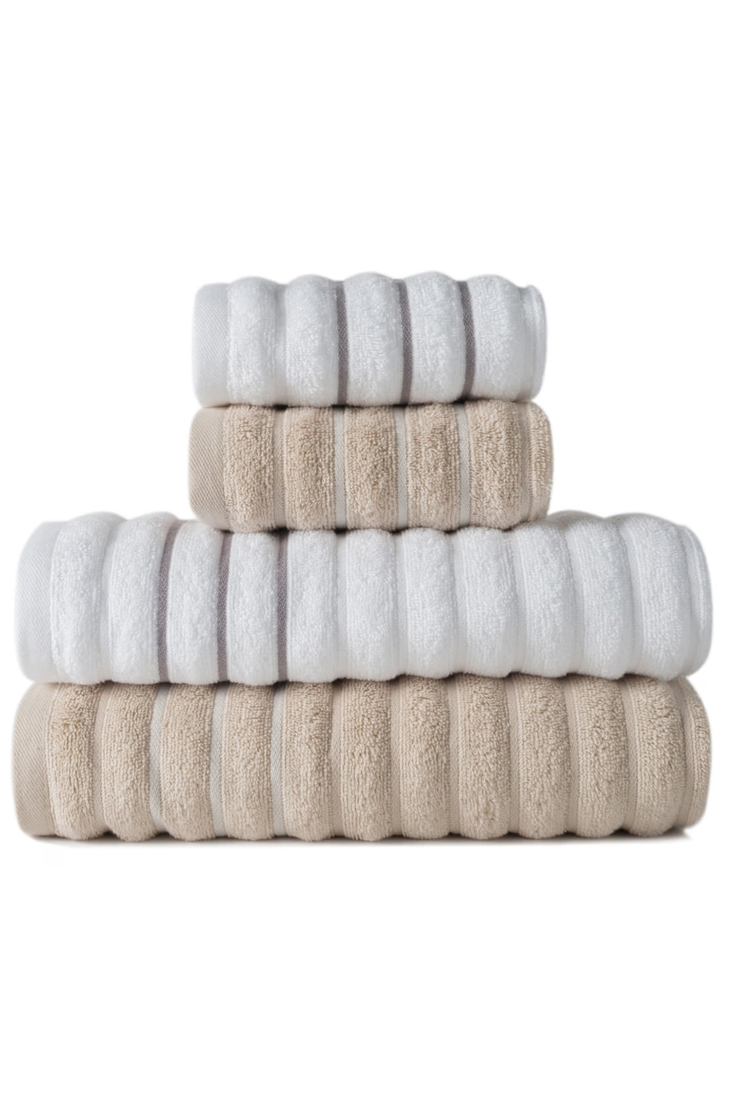 Jogo de Toalha 4 Peças Wave - Bege e Branco Jogo Banhão Jogo de Toalha 4 Peças Wave - Bege e Branco Jogo Banhão