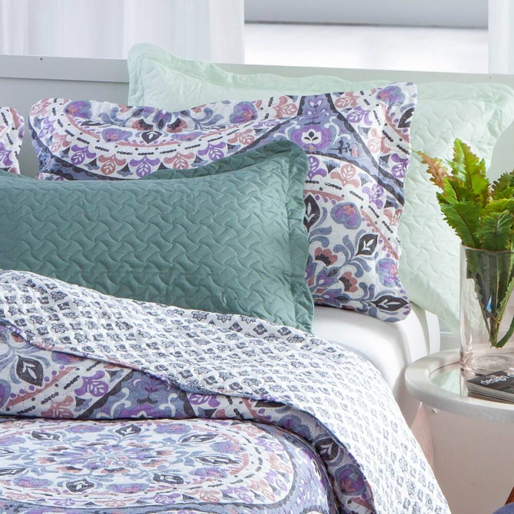 Kit 3 Peças Cobre leito Casal Bouti Microfibra Ultrasonic Estampada + 2 Porta-travesseiros - Erica