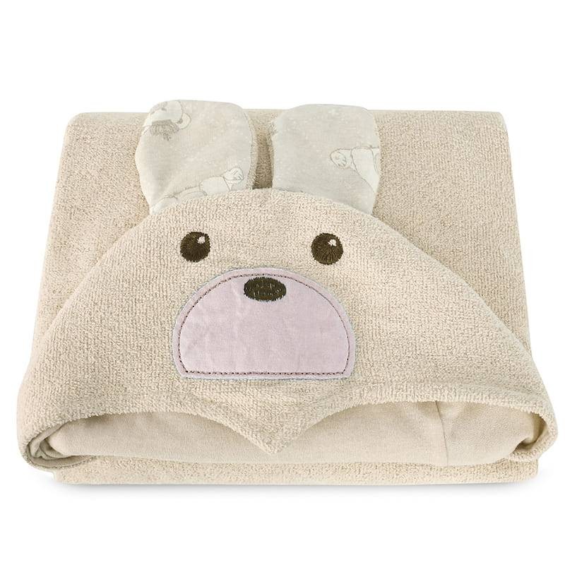 Toalha com Capuz para Bebê toque Veludo Bege - Atlântica Toalha com Capuz para Bebê toque Veludo Bege - Atlântica
