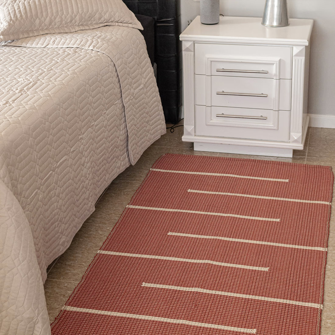 Tapete Passadeira Artesanal de Algodão Trama Basic Listras Telha 80x150 Tapete Passadeira Artesanal de Algodão Trama Basic Listras Telha 80x150