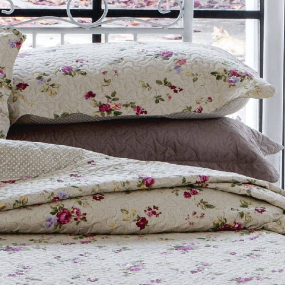 Kit  Cobre-leito Casal Bouti Microfibra Ultrasonic Estampada 2,20 x 2,40 m + 2 Porta-travesseiros - Berta