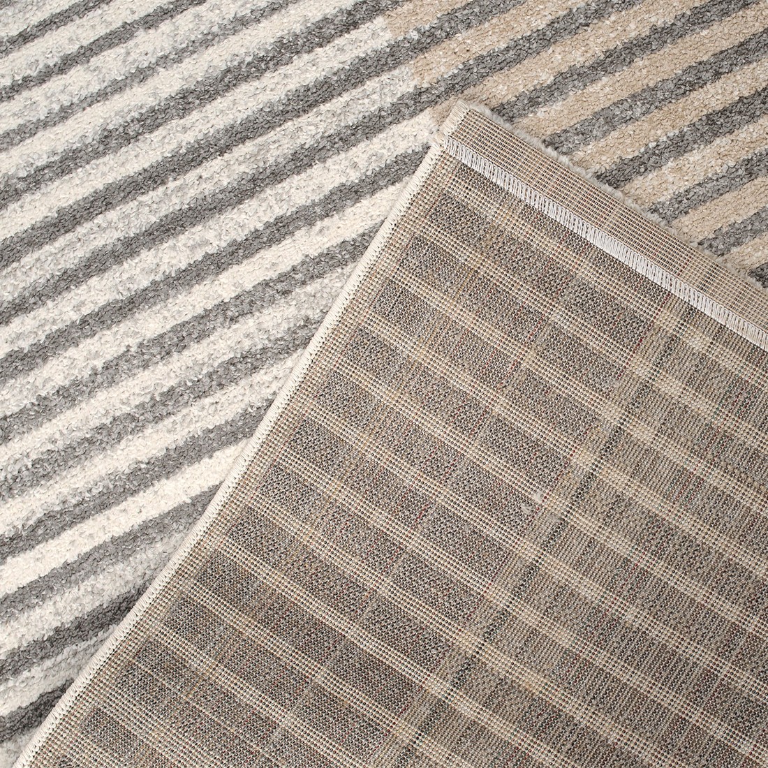 Tapete para Sala Grande Essenciais Lines Cinza e Nude 200x250 Tapete para Sala Grande Essenciais Lines Cinza e Nude 200x250