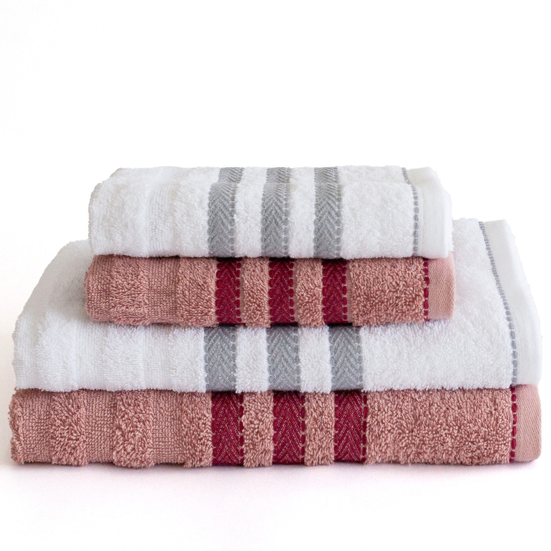 Jogo de Toalha Banho 4 Peças Lumi - Rosa e Branco Jogo com Banho