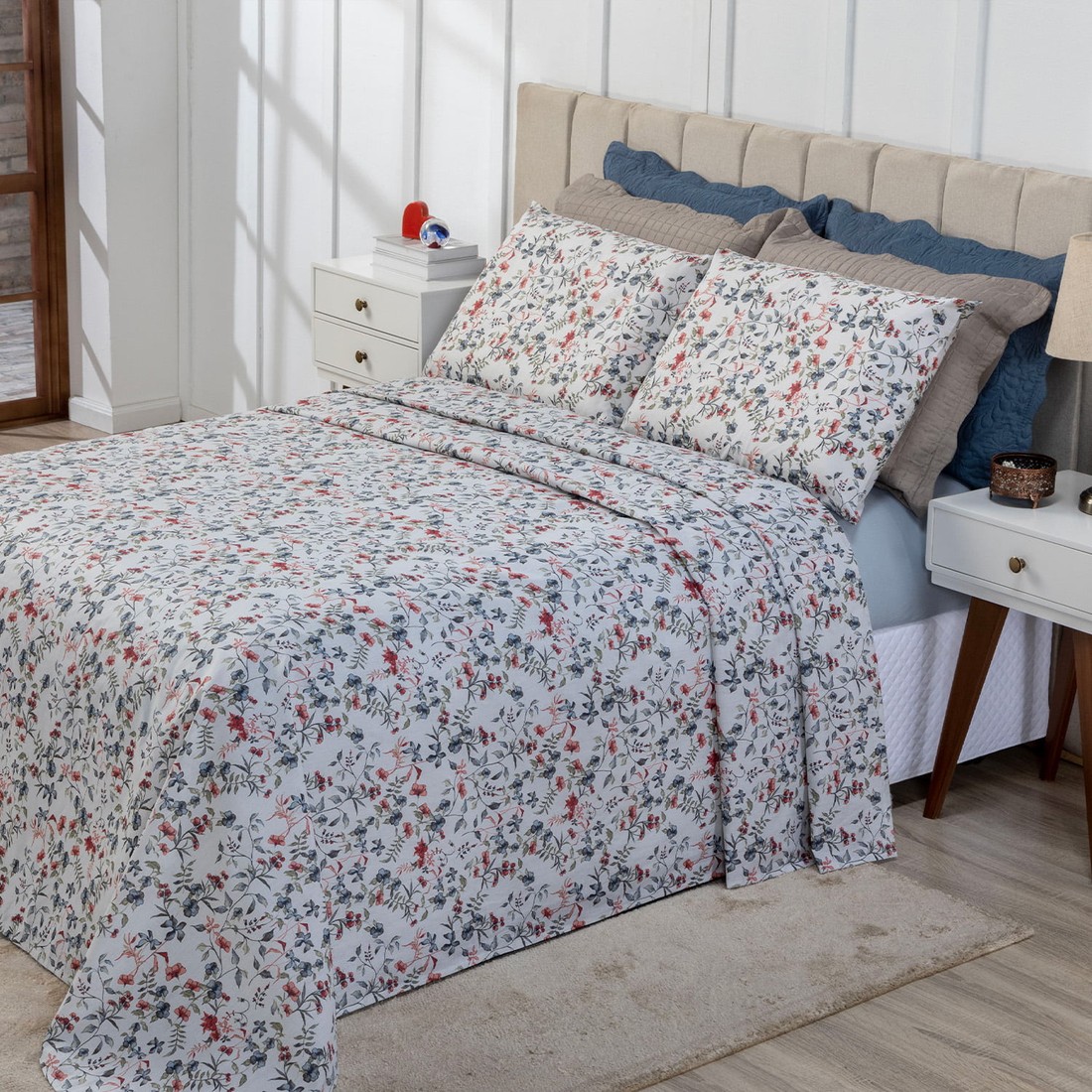 Jogo de Cama Casal 4 Peças 130 Fios 100% Algodão - Corin