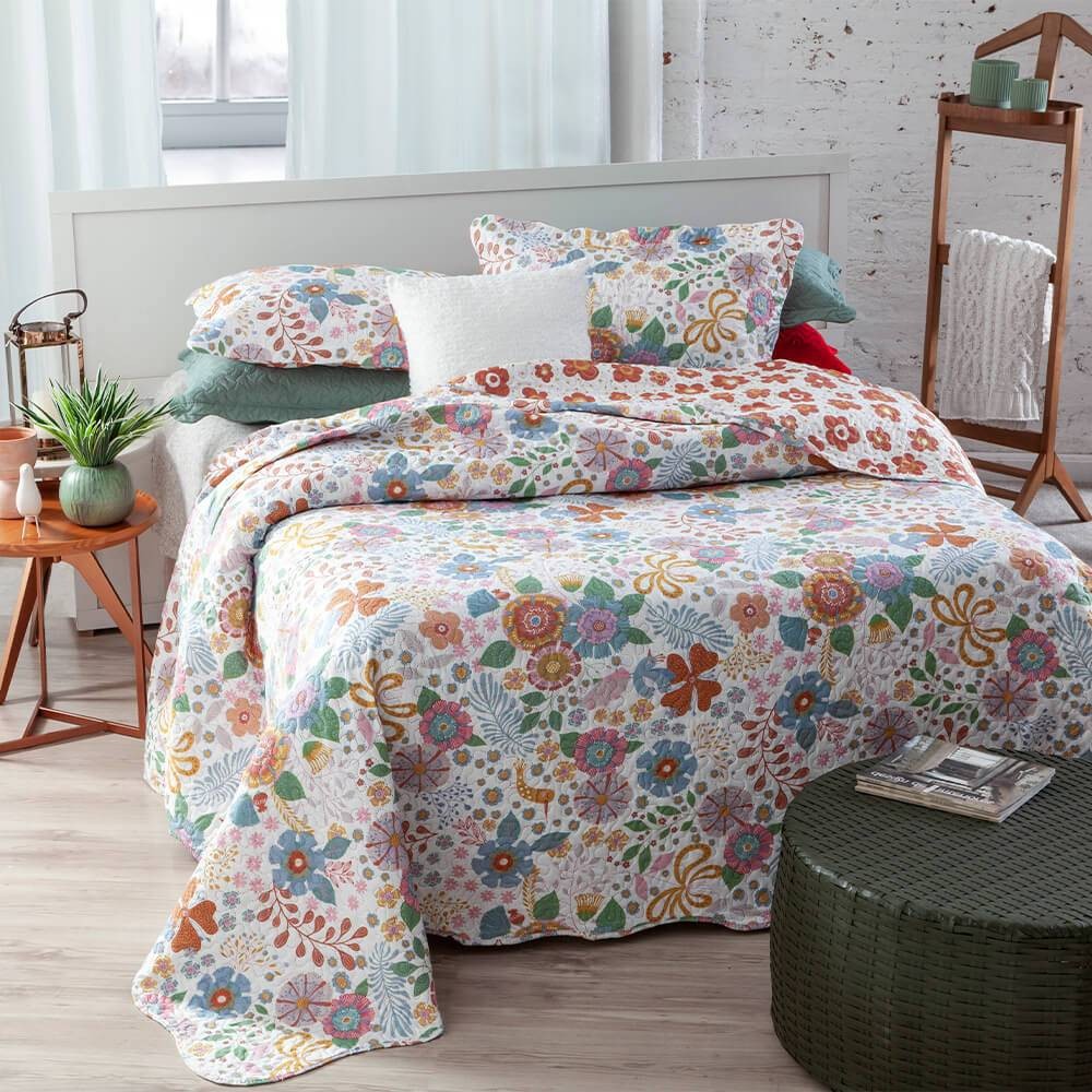 Kit 1 Cobre Leito Colcha King 3 Peças Bouti Matelassê e 2 Porta Travesseiros - Edilene