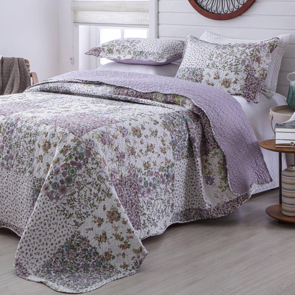 Kit 1 Cobre leito Solteiro Bouti Microfibra Ultrasonic Estampada 1,80 x 2,20 m + Porta-travesseiros - Kathrine