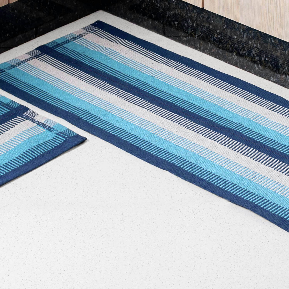 Kit de Cozinha 3 Peças Algodão Aquarela Azul