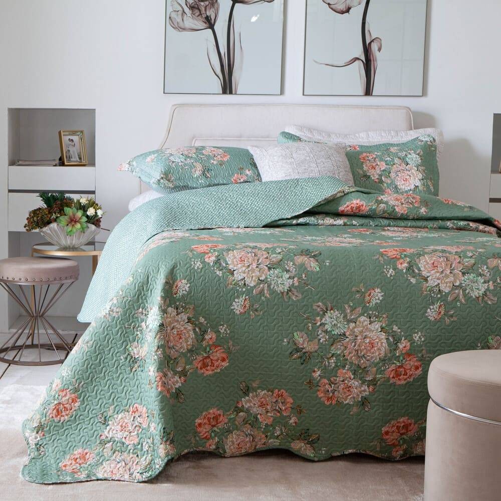 Kit 3 Peças Cobre leito Casal Bouti Microfibra Ultrasonic Estampada + 2 Porta-travesseiros - Lais