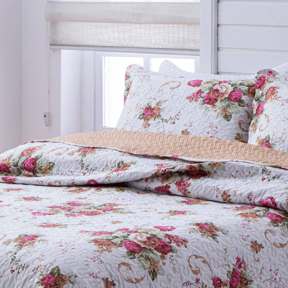 Kit 1 Cobre leito Solteiro Bouti Microfibra Ultrasonic Estampada 1,80 x 2,20 m + Porta-travesseiros - Nadia