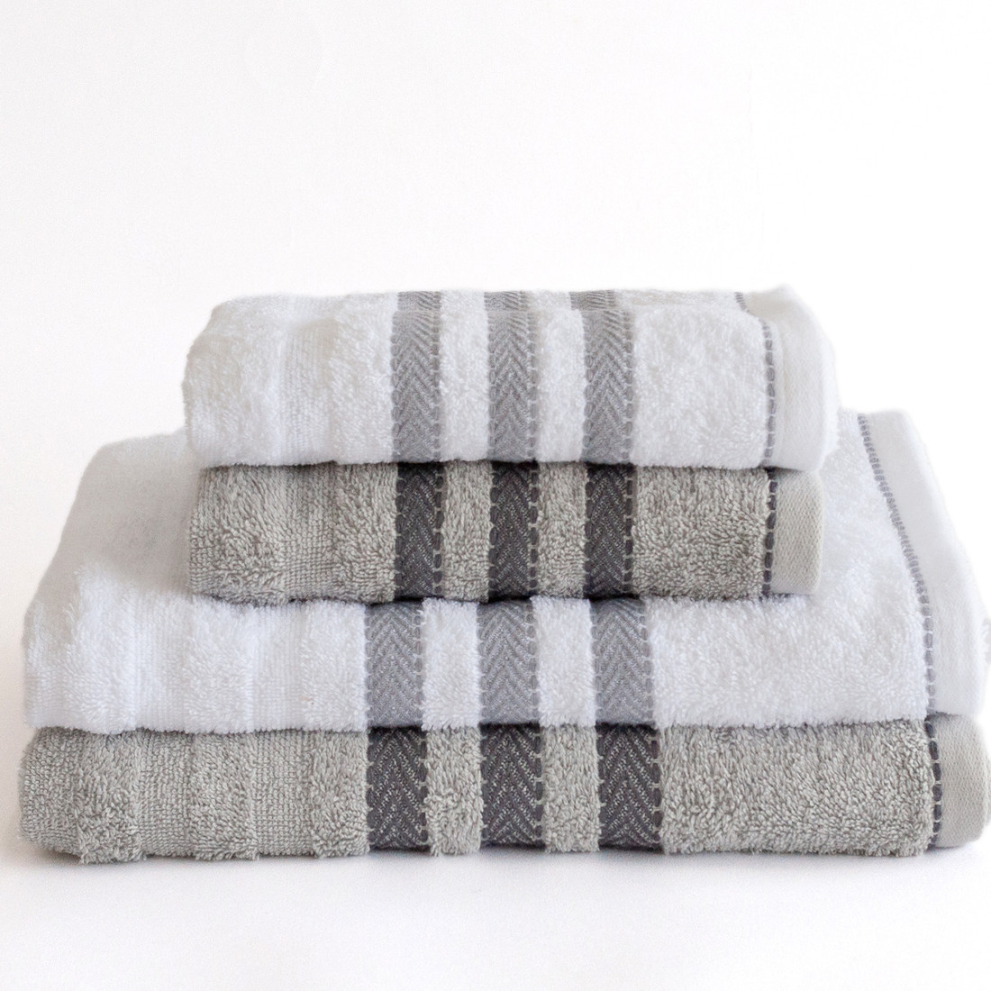 Jogo de Toalha Banho 4 Peças Lumi - Cinza e Branco Jogo com Banhão