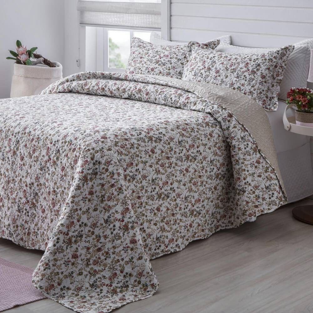 Kit  Cobre-leito Queen Bouti Microfibra Ultrasonic Estampada 2,40 x 2,60 m + 2 Porta-travesseiros - Anne