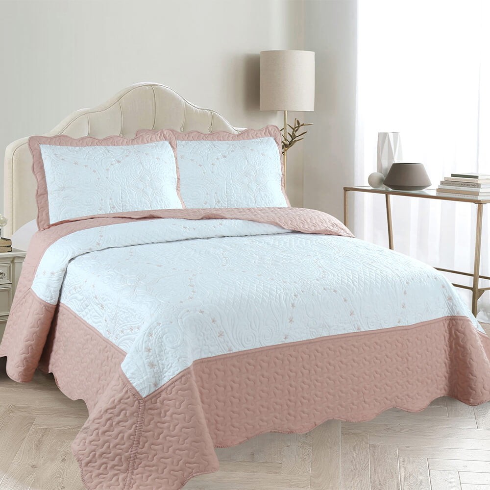 Kit Colcha Cobre Leito Queen Microfibra Dupla face com Porta-travesseiros Arabesque Rose