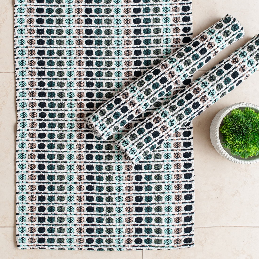 Kit de Cozinha 3 Peças Algodão Indiano Color Verde e Preto Kit de Cozinha 3 Peças Algodão Indiano Color Verde e Preto