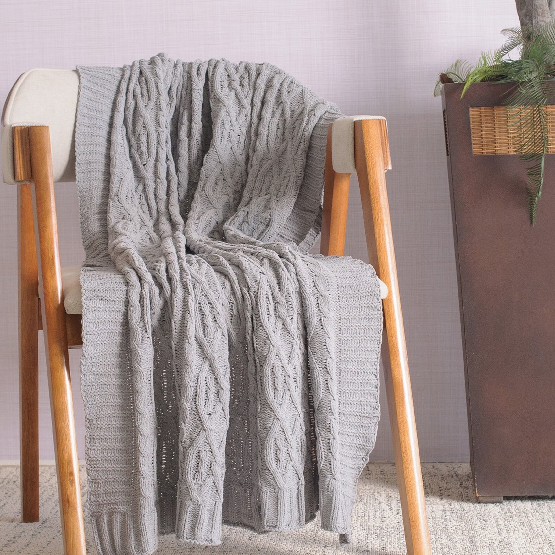 Manta Decorativa Tricot 127x152cm Loren Cinza