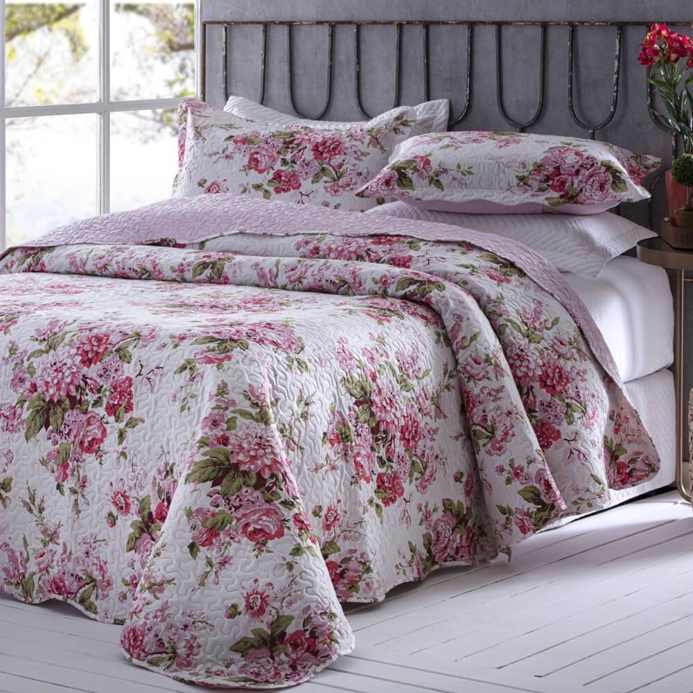 Kit  Cobre-leito Casal Bouti Microfibra Ultrasonic Estampada 2,20 x 2,40 m + 2 Porta-travesseiros - Valentina