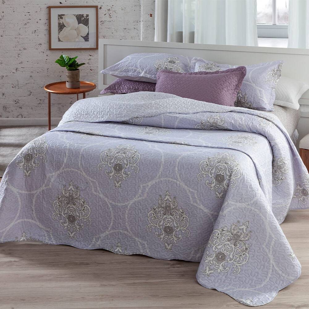 Kit 3 Peças Cobre leito Casal Bouti Microfibra Ultrasonic Estampada + 2 Porta-travesseiros - Hilda